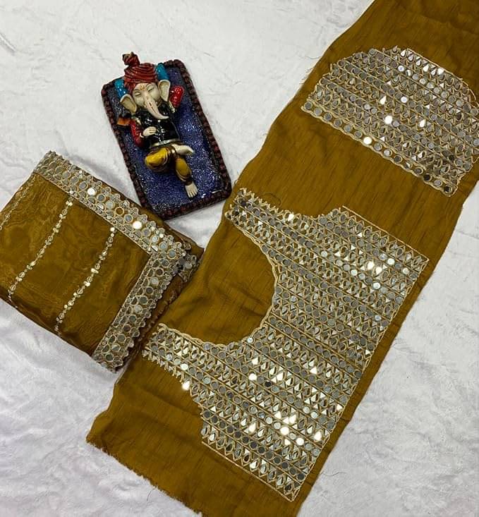 Nil Madhav Art Silk Blend Embroidered Phulkari saree With Unstitched Blouse Piece ( Mustard )     			Nil Madhav Art Silk Blend Embroidered Phulkari saree With Unstitched Blouse Piece ( Mustard )