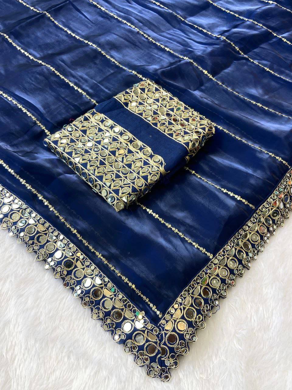 Nil Madhav Art Silk Blend Embroidered Phulkari saree With Unstitched Blouse Piece ( Blue ) Nil Madhav Art Silk Blend Embroidered Phulkari saree With Unstitched Blouse Piece ( Blue )