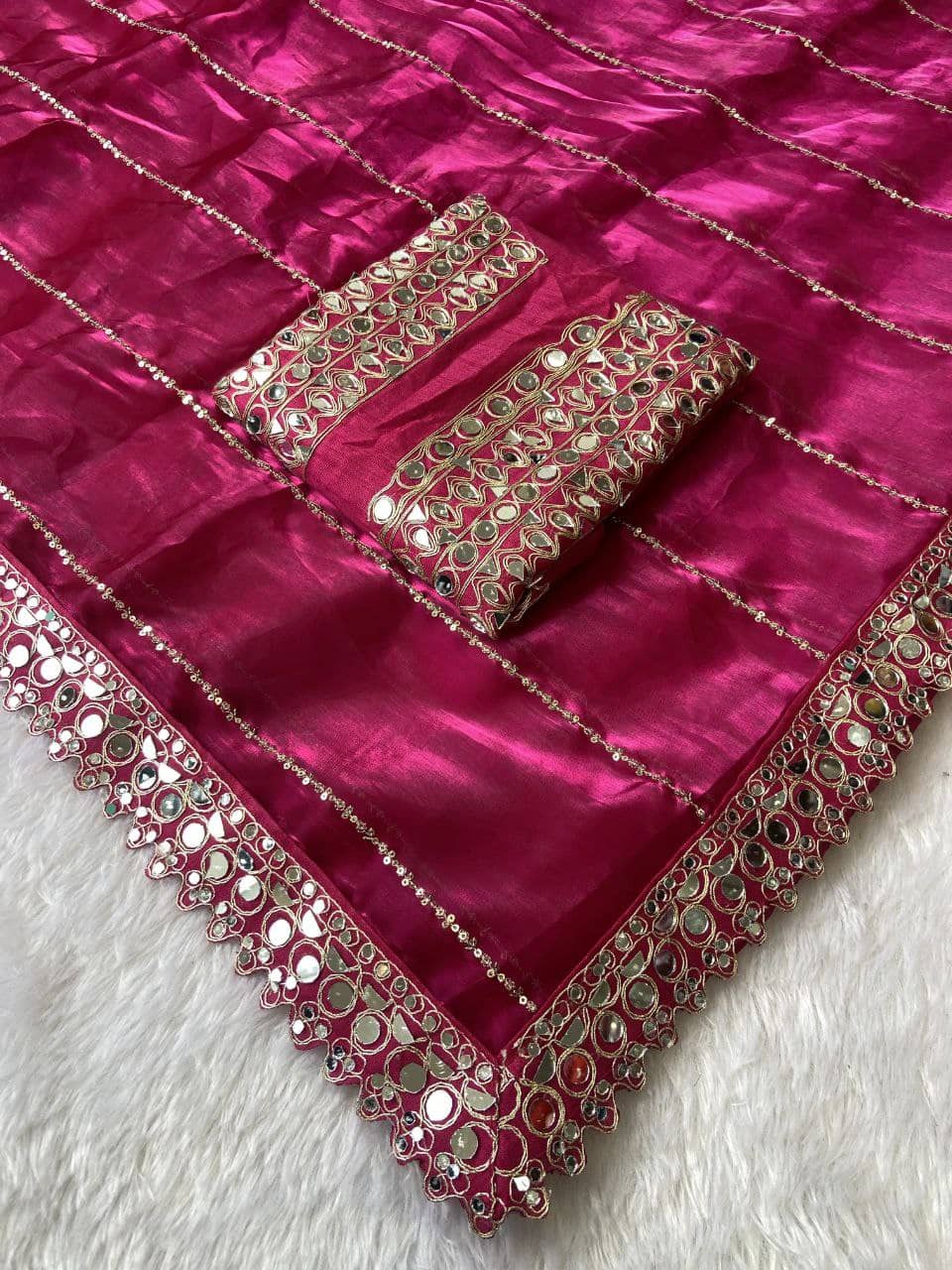 Nil Madhav Art Silk Blend Embroidered Phulkari saree With Unstitched Blouse Piece ( Pink ) - Sarees | Buy online on ZillyBuy