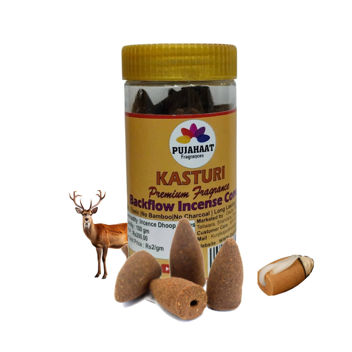     			Pujahaat Incense Dhoop Cone Kasturi 100 gm ( Pack of 1 )
