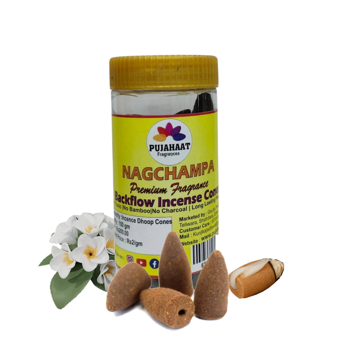     			Pujahaat Incense Dhoop Cone Nag Champa 100 gm ( Pack of 1 )