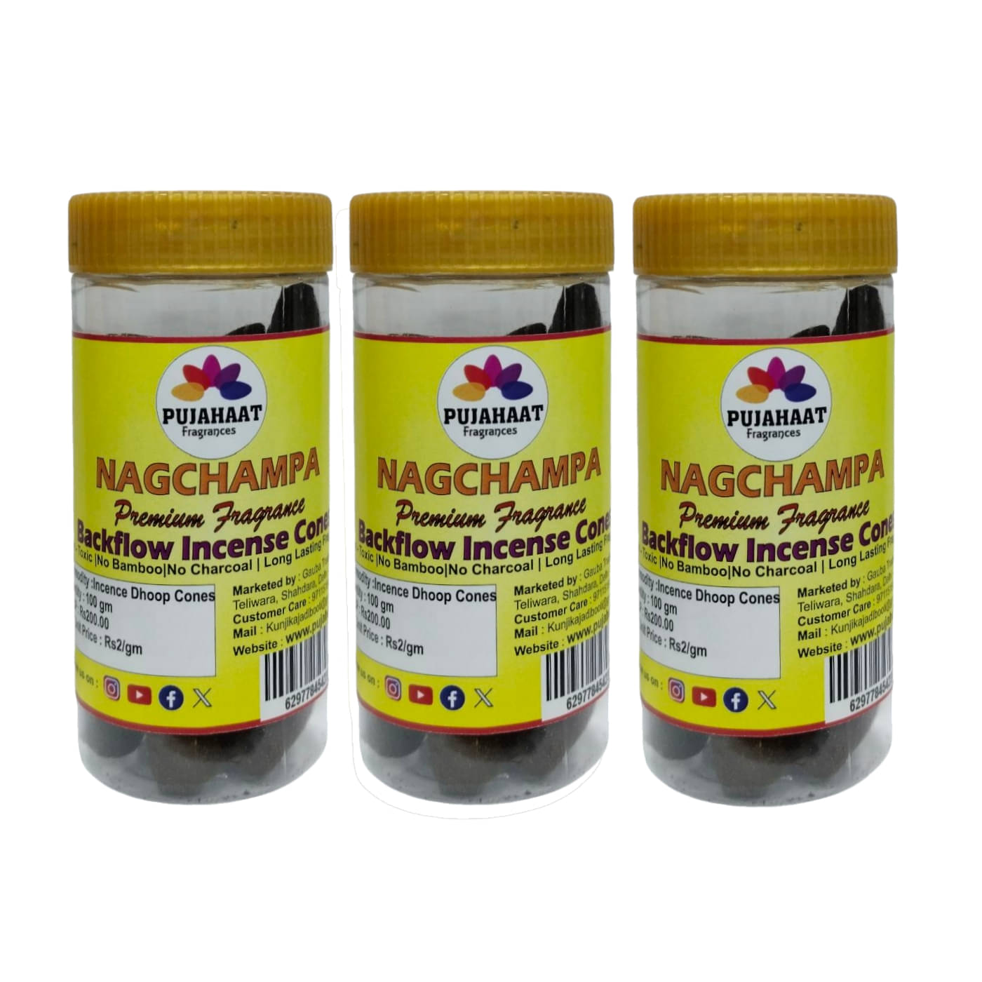     			Pujahaat Incense Dhoop Cone Nag Champa 300 gm ( Pack of 3 )