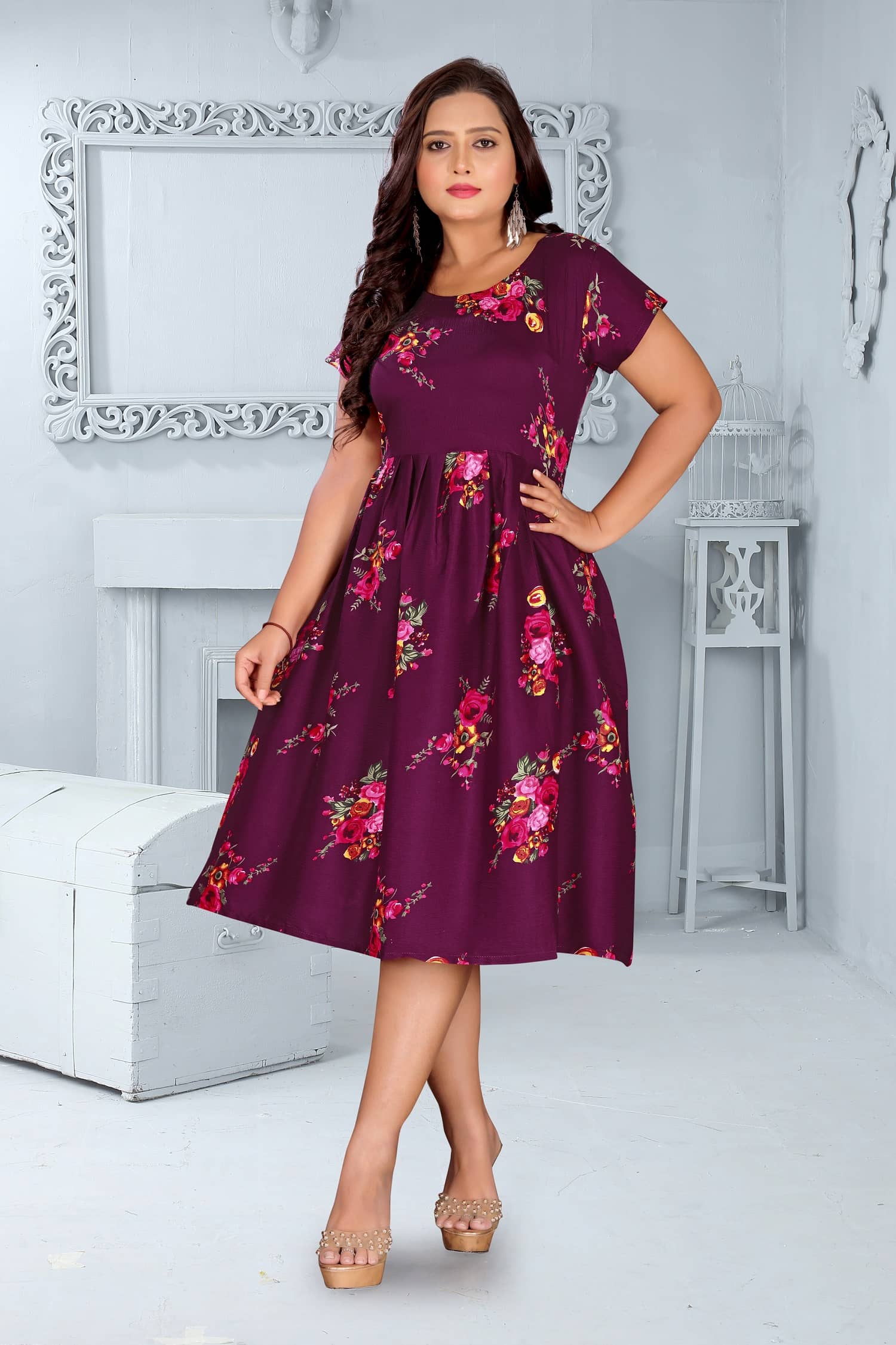 RIAANA Women Georgette Printed Anarkali Kurti ( Purple ) - Kurtis, Tunics | Buy online on ZillyBuy