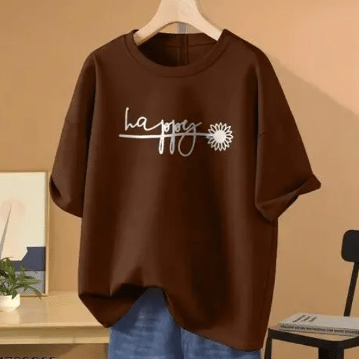     			SF 33 Women Cotton Blend Printed Oversized Fit Round Neck T-Shirt ( Brown )