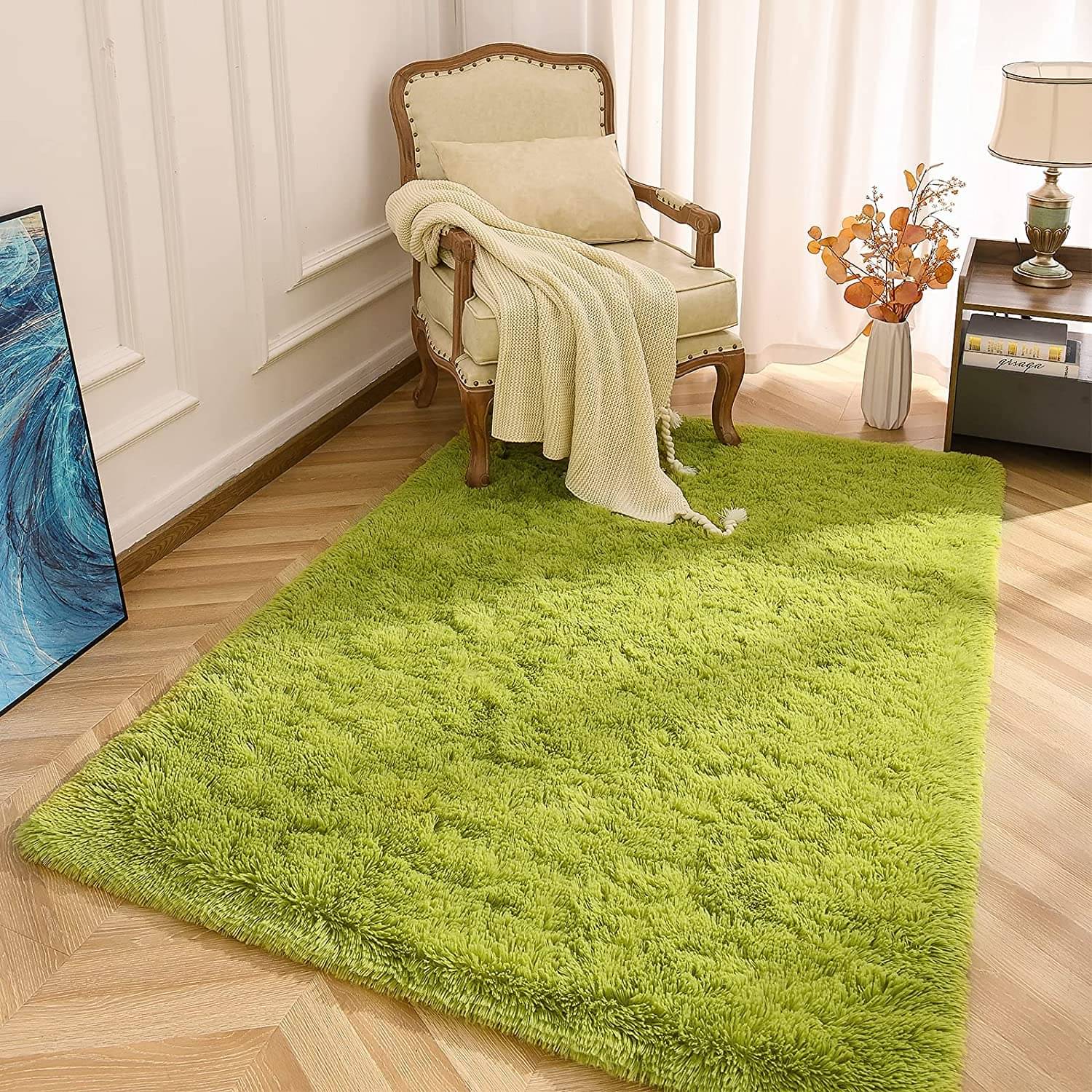     			Samjeeda Handloom Green Wool Dhurrie Carpet Plain 3x5 Ft