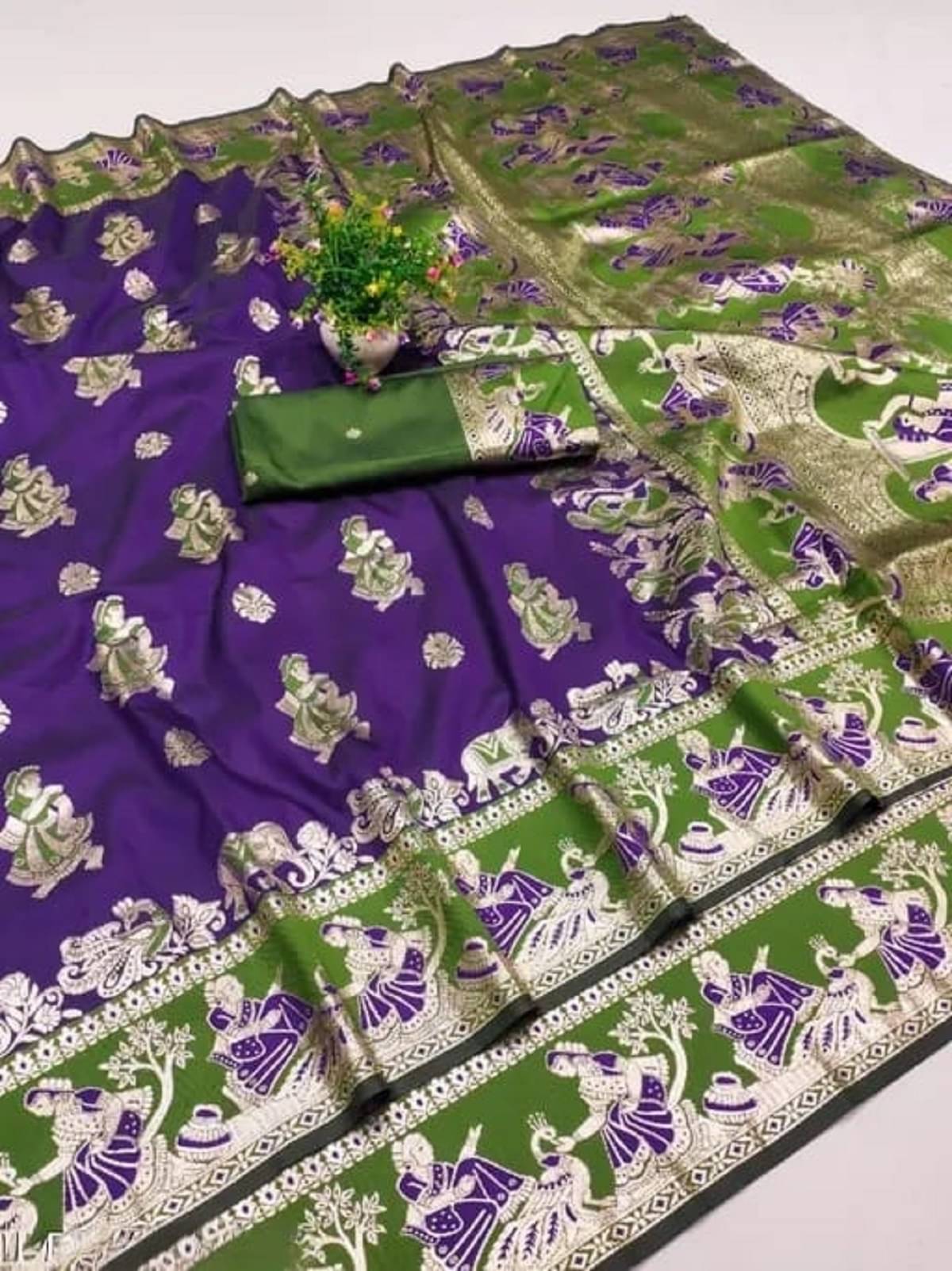 Semore Art Silk Embellished Baluchari Saree With Unstitched Blouse Piece ( Purple ) Semore Art Silk Embellished Baluchari Saree With Unstitched Blouse Piece ( Purple )
