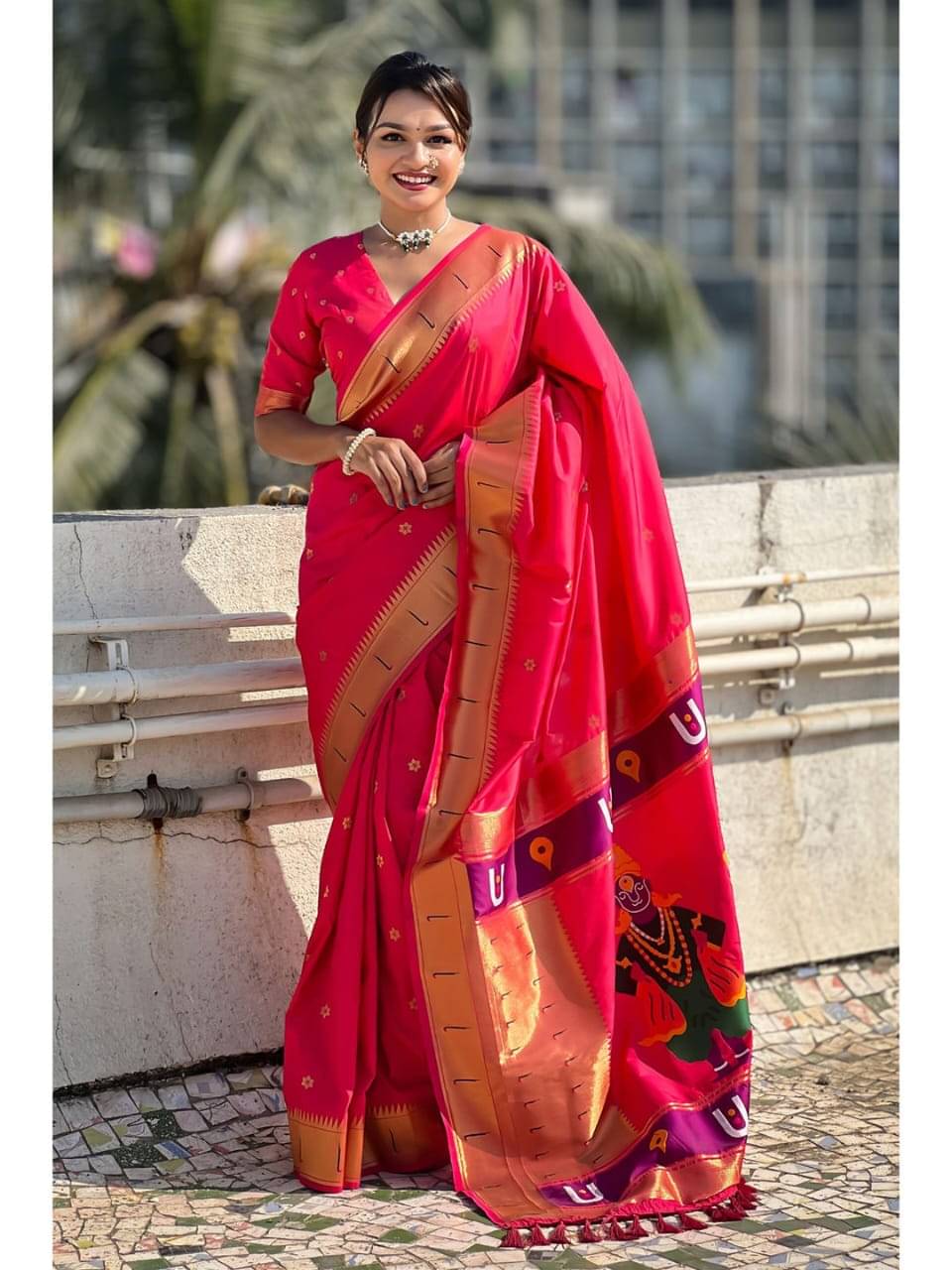     			Semore Art Silk Solid Paithani Sarees With Unstitched Blouse Piece ( Pink )