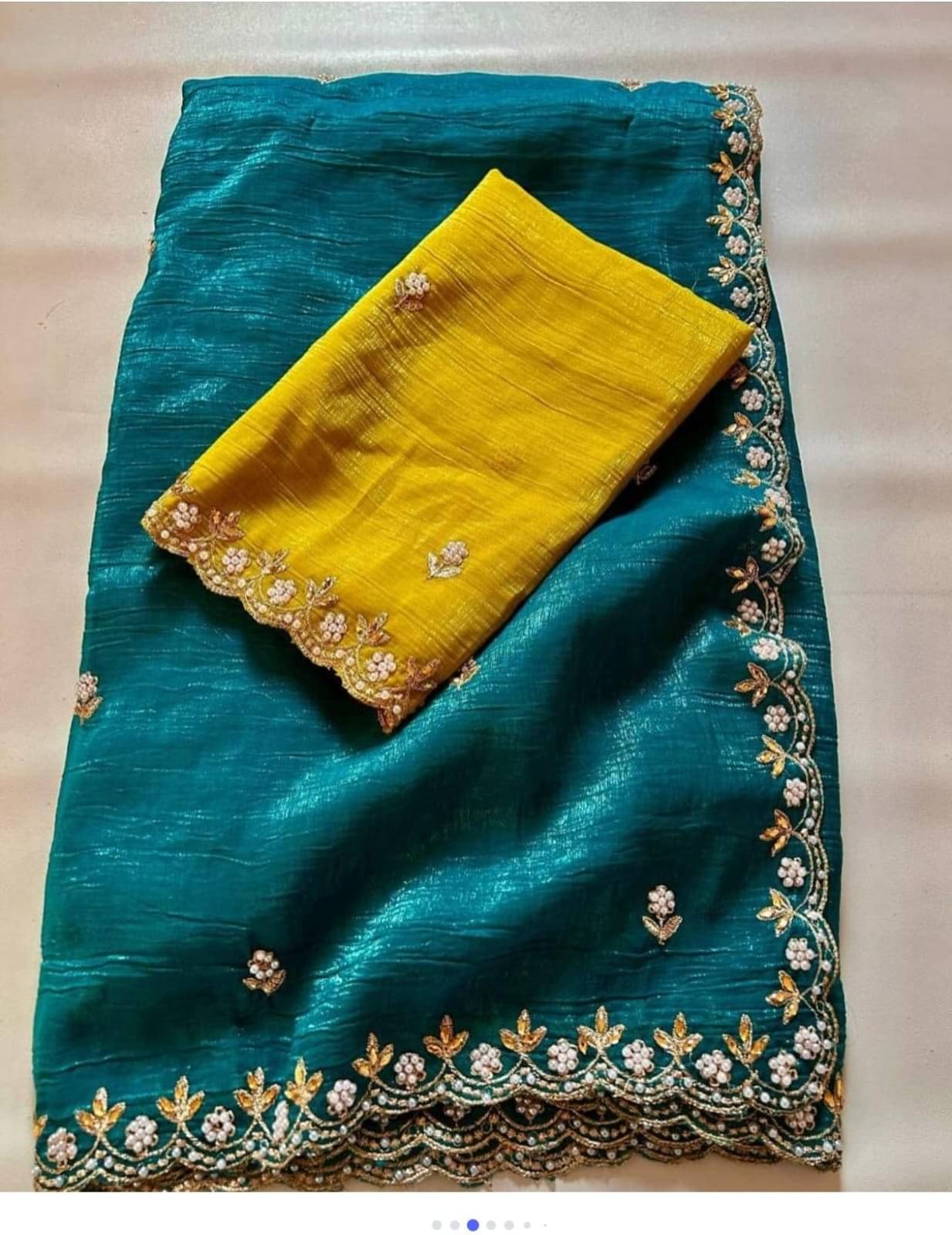 Sitanjali Chiffon Embellished Maheshwari Saree With Unstitched Blouse Piece ( Rama ) Sitanjali Chiffon Embellished Maheshwari Saree With Unstitched Blouse Piece ( Rama )