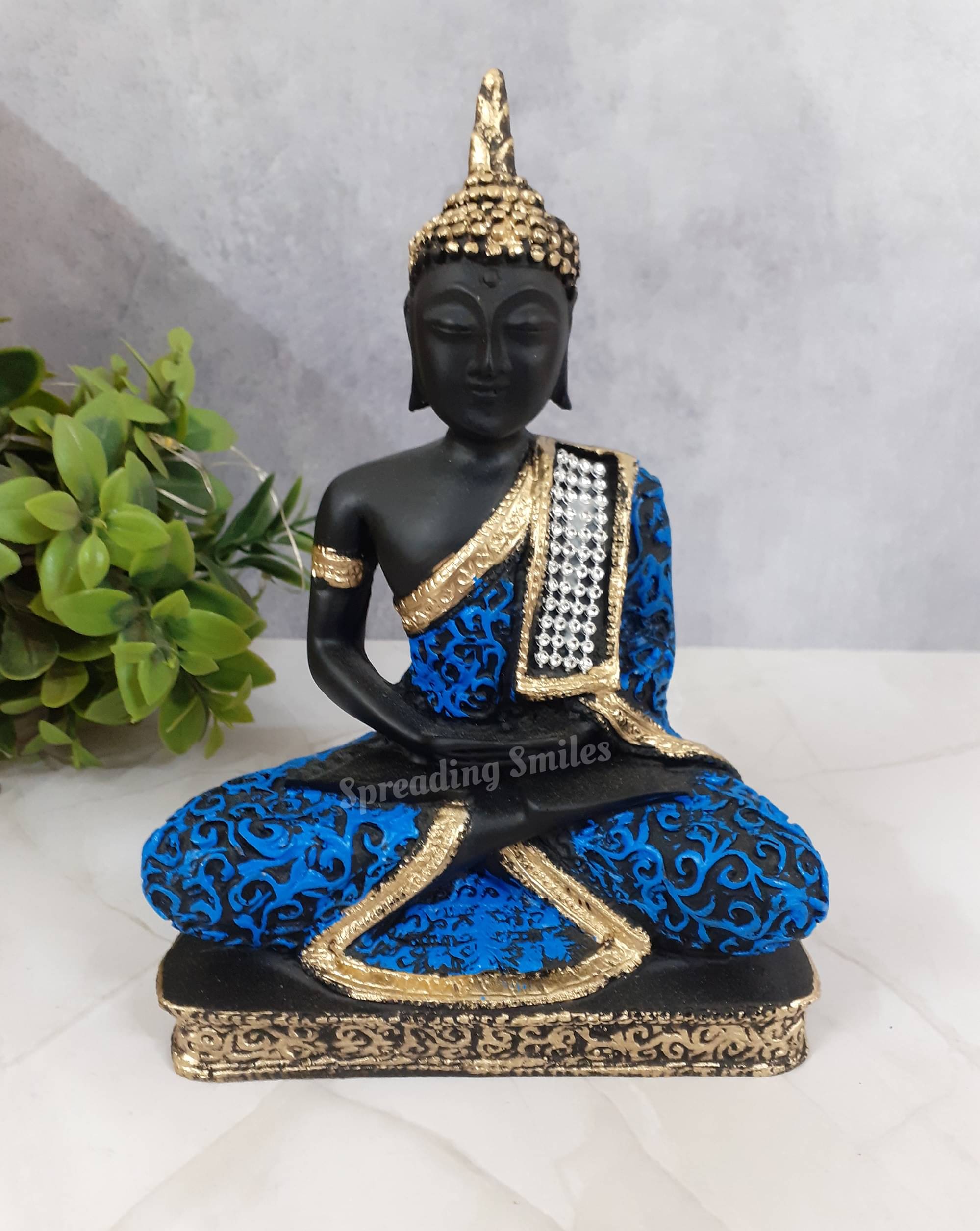 Spreading Smiles Resting Buddha idol statue blue Showpiece Pack of 1 Spreading Smiles Resting Buddha idol statue blue Showpiece Pack of 1