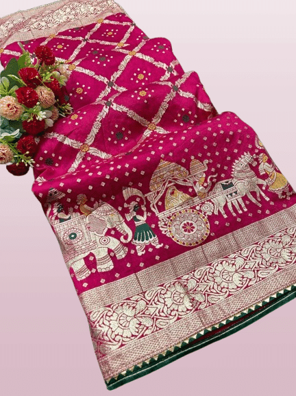 Suali Silk Woven Banarasi saree With Unstitched Blouse Piece ( Rani ) Suali Silk Woven Banarasi saree With Unstitched Blouse Piece ( Rani )
