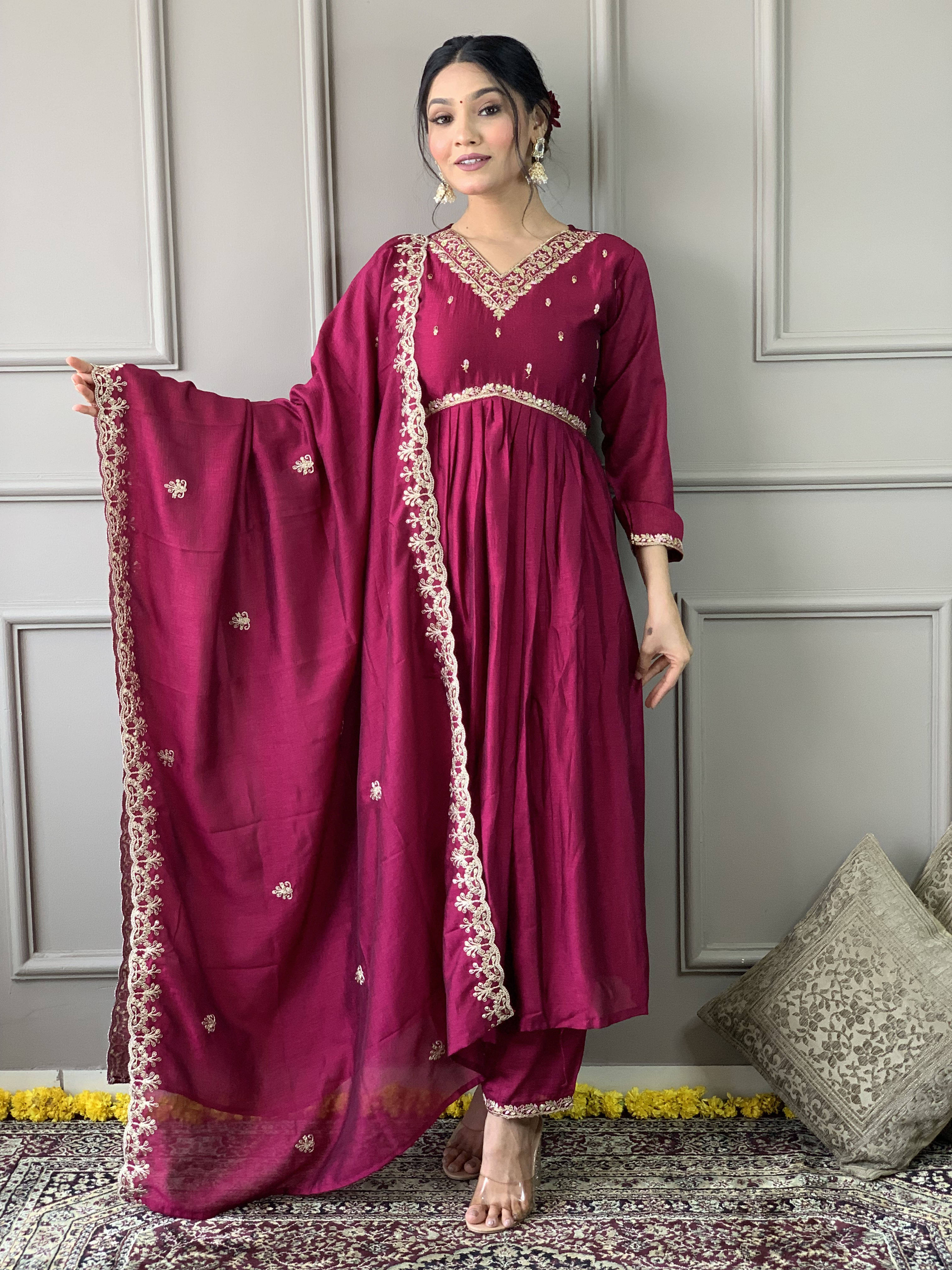 THE52 Women Silk Blend Embroidered Straight Kurti With Pants ( Maroon ) THE52 Women Silk Blend Embroidered Straight Kurti With Pants ( Maroon )