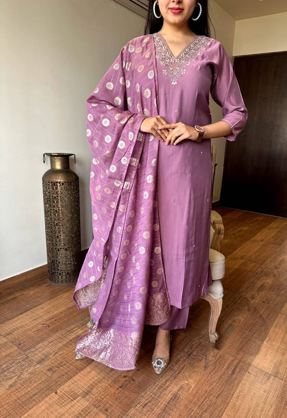     			THE52 Women Viscose Embroidered Straight Kurti With Pants ( Pink )