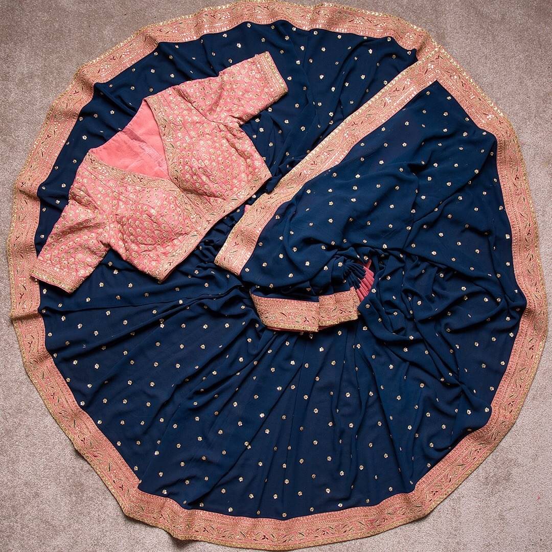 V FANCY Art Silk Embroidered Chanderi saree With Unstitched Blouse Piece ( Navy Blue ) V FANCY Art Silk Embroidered Chanderi saree With Unstitched Blouse Piece ( Navy Blue )