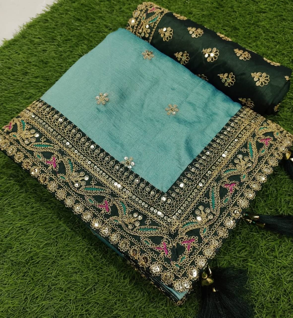 V FANCY Art Silk Embroidered Chanderi saree With Unstitched Blouse Piece ( Sky Blue ) V FANCY Art Silk Embroidered Chanderi saree With Unstitched Blouse Piece ( Sky Blue )