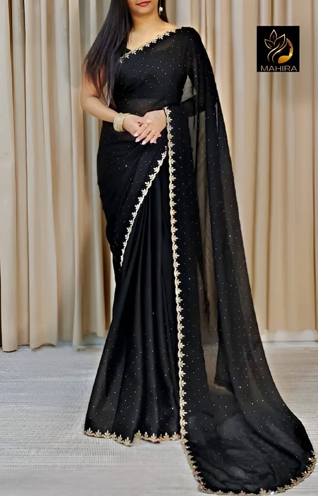 V FANCY Chiffon Solid Kanjeevaram Sarees With Stitched Blouse ( Black ) V FANCY Chiffon Solid Kanjeevaram Sarees With Stitched Blouse ( Black )