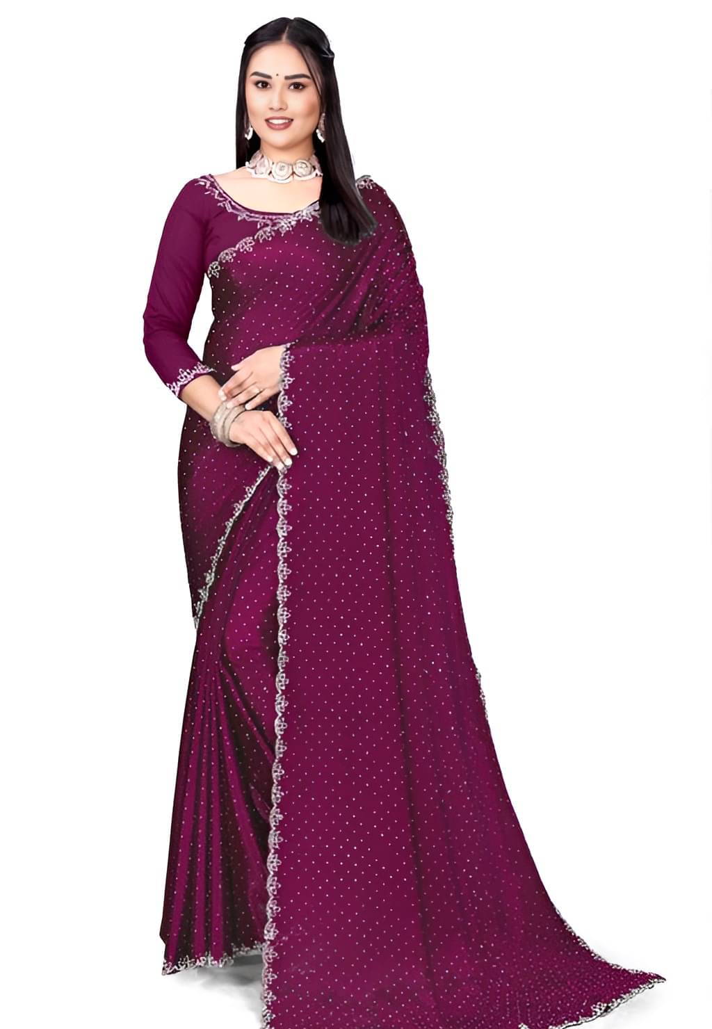 V FANCY Chiffon Solid Kanjeevaram Sarees With Stitched Blouse ( Purple ) V FANCY Chiffon Solid Kanjeevaram Sarees With Stitched Blouse ( Purple )