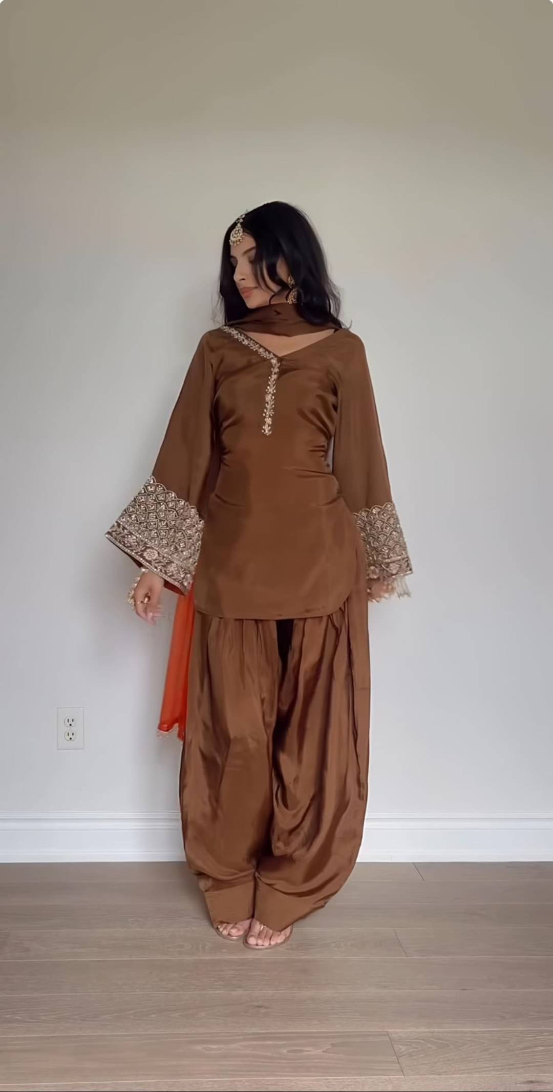 ZV FASHION Women Silk Blend Embroidered A-line Kurti With Pants ( Brown ) ZV FASHION Women Silk Blend Embroidered A-line Kurti With Pants ( Brown )
