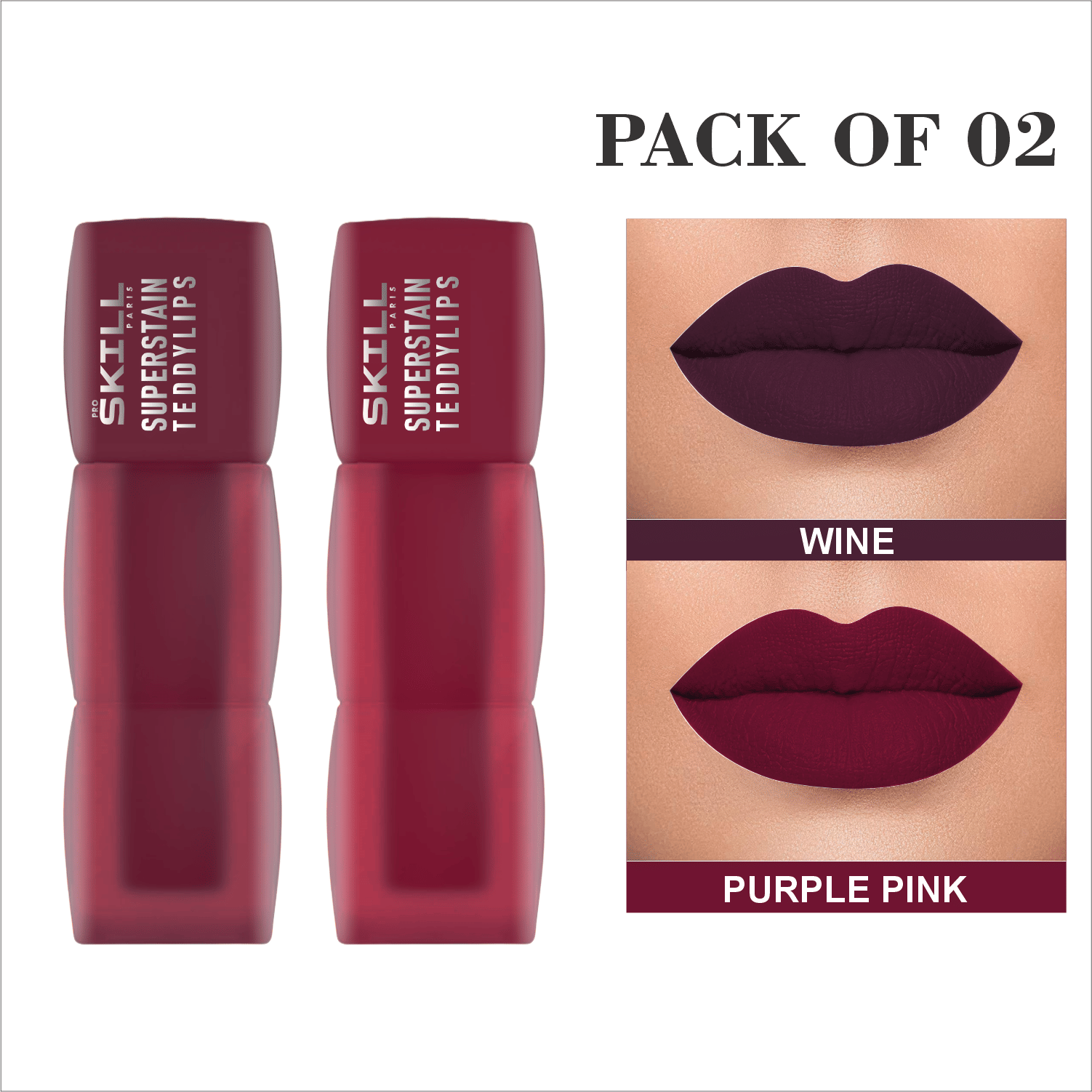     			pro skill paris Purple,Pink Matte Long Lasting Liquid Lipstick ( Pack of 2 )