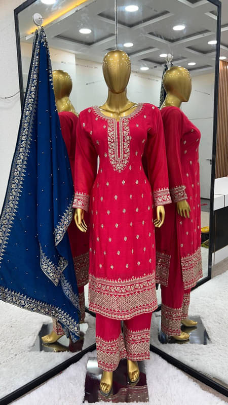 rangvini Women Silk Embroidered Straight Kurti With Palazzo ( Pink ) rangvini Women Silk Embroidered Straight Kurti With Palazzo ( Pink )