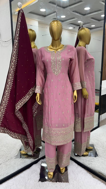 rangvini Women Silk Embroidered Straight Kurti With Sharara And Gharara ( Peach ) rangvini Women Silk Embroidered Straight Kurti With Sharara And Gharara ( Peach )