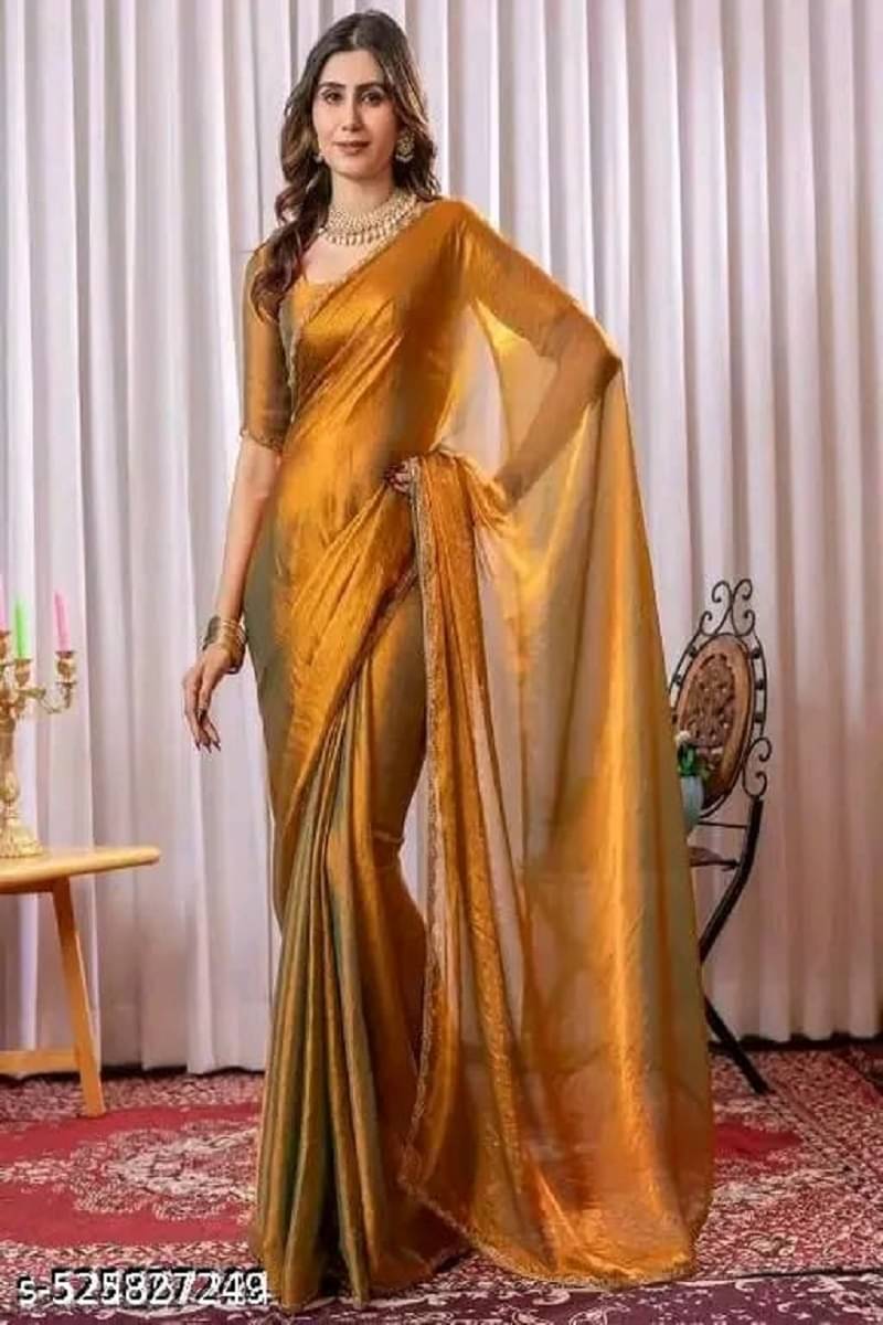 supalee Tex Chiffon Solid Baluchari Saree With Unstitched Blouse Piece ( Gold ) supalee Tex Chiffon Solid Baluchari Saree With Unstitched Blouse Piece ( Gold )