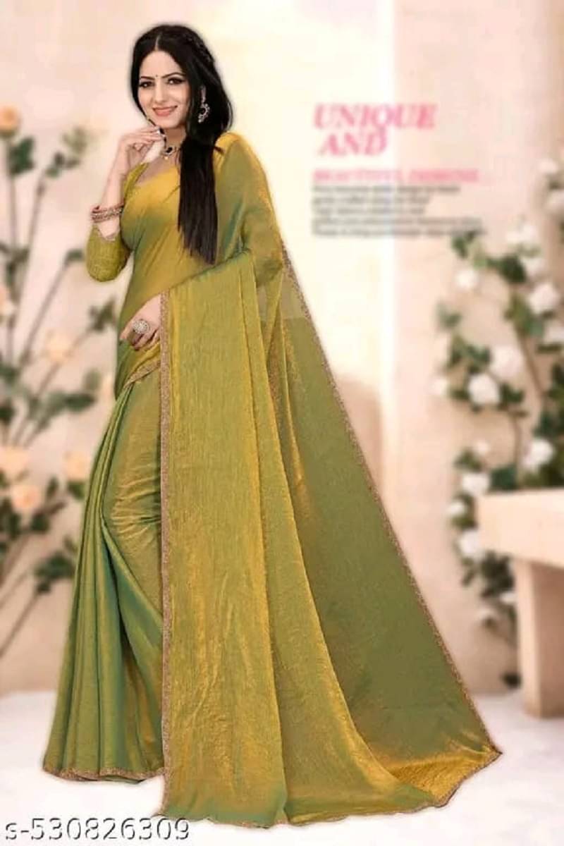     			supalee Tex Chiffon Solid Kanjeevaram Sarees With Unstitched Blouse Piece ( Gold )