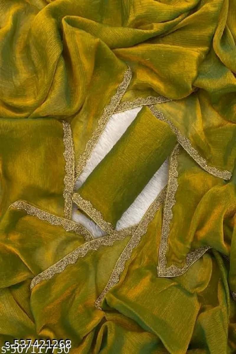     			supalee Tex Chiffon Solid Kanjeevaram Sarees With Unstitched Blouse Piece ( Gold )