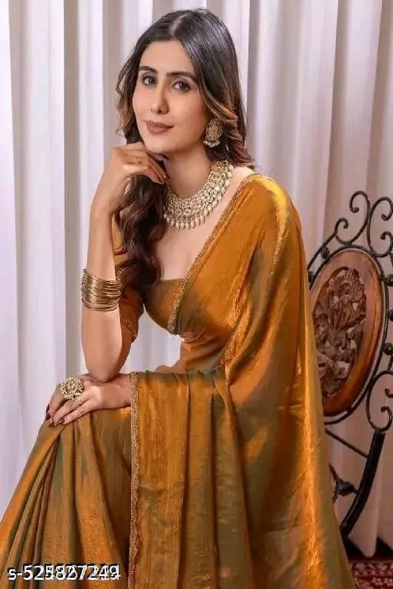 supalee Tex Chiffon Solid Kanjeevaram Sarees With Unstitched Blouse Piece ( Gold ) supalee Tex Chiffon Solid Kanjeevaram Sarees With Unstitched Blouse Piece ( Gold )