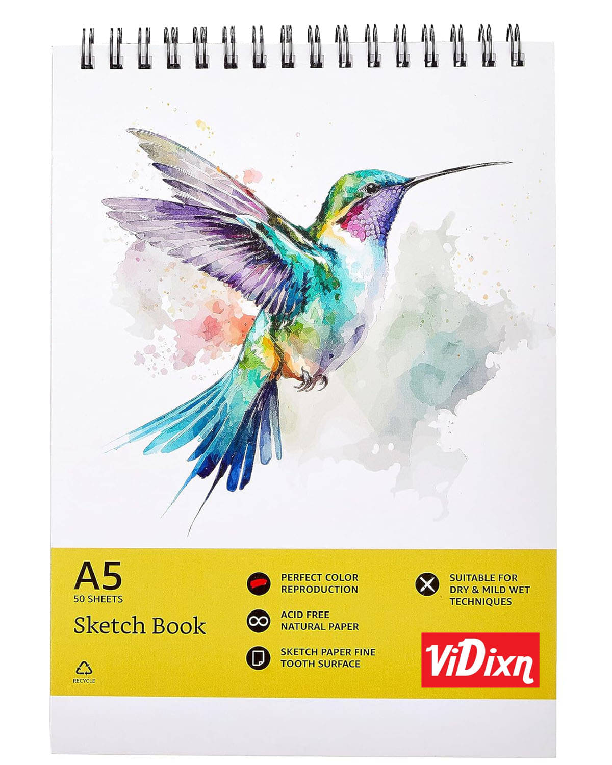 viDixn (VDX-10) A5 SketchBook | 50 Sheet | 140GSM | Durable Acid Free Drawing Paper |Top Spiral-Bound Sketchpad for Artists Kids & Professionals for Marker Colored Pencil Charcoal viDixn (VDX-10) A5 SketchBook | 50 Sheet | 140GSM | Durable Acid Free Drawing Paper |Top Spiral-Bound Sketchpad for Artists Kids & Professionals for Marker Colored Pencil Charcoal
