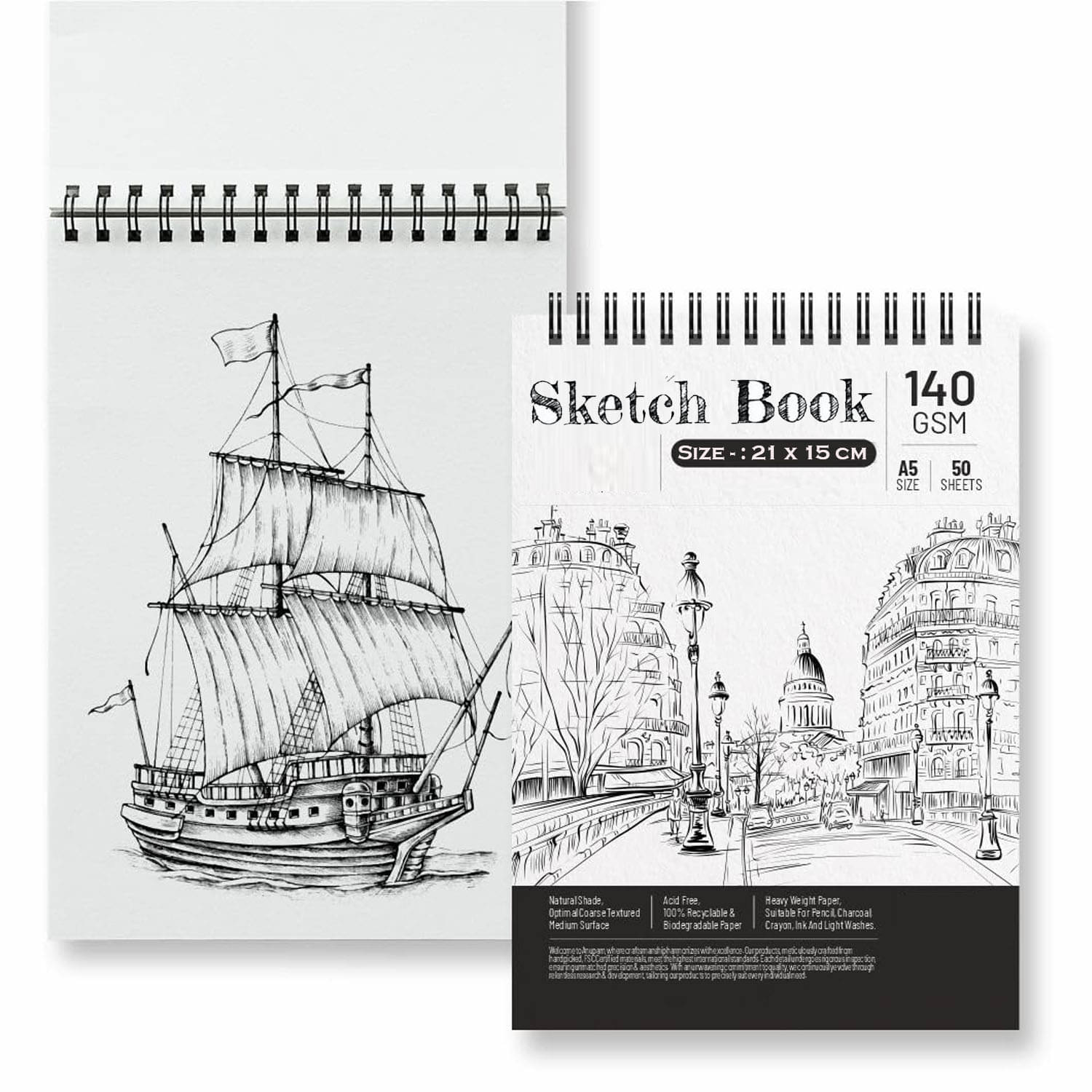     			viDixn (VDX-2) A5 SketchBook | 50 Sheet | 140GSM | Durable Acid Free Drawing Paper |Top Spiral-Bound Sketchpad for Artists Kids & Professionals for Marker Colored Pencil Charcoal