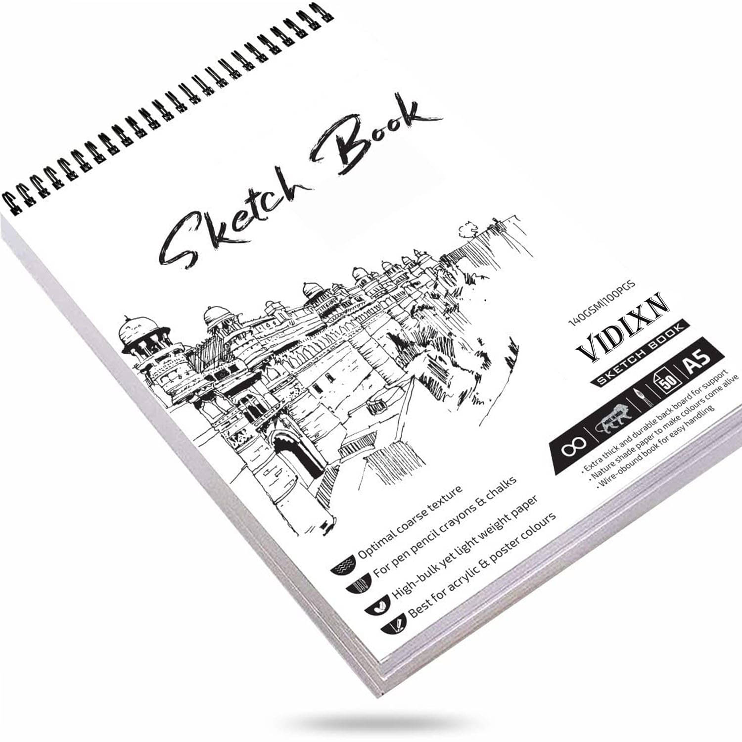 viDixn (VDX-3) A5 SketchBook | 50 Sheet | 140GSM | Durable Acid Free Drawing Paper |Top Spiral-Bound Sketchpad for Artists Kids & Professionals for Marker Colored Pencil Charcoal viDixn (VDX-3) A5 SketchBook | 50 Sheet | 140GSM | Durable Acid Free Drawing Paper |Top Spiral-Bound Sketchpad for Artists Kids & Professionals for Marker Colored Pencil Charcoal