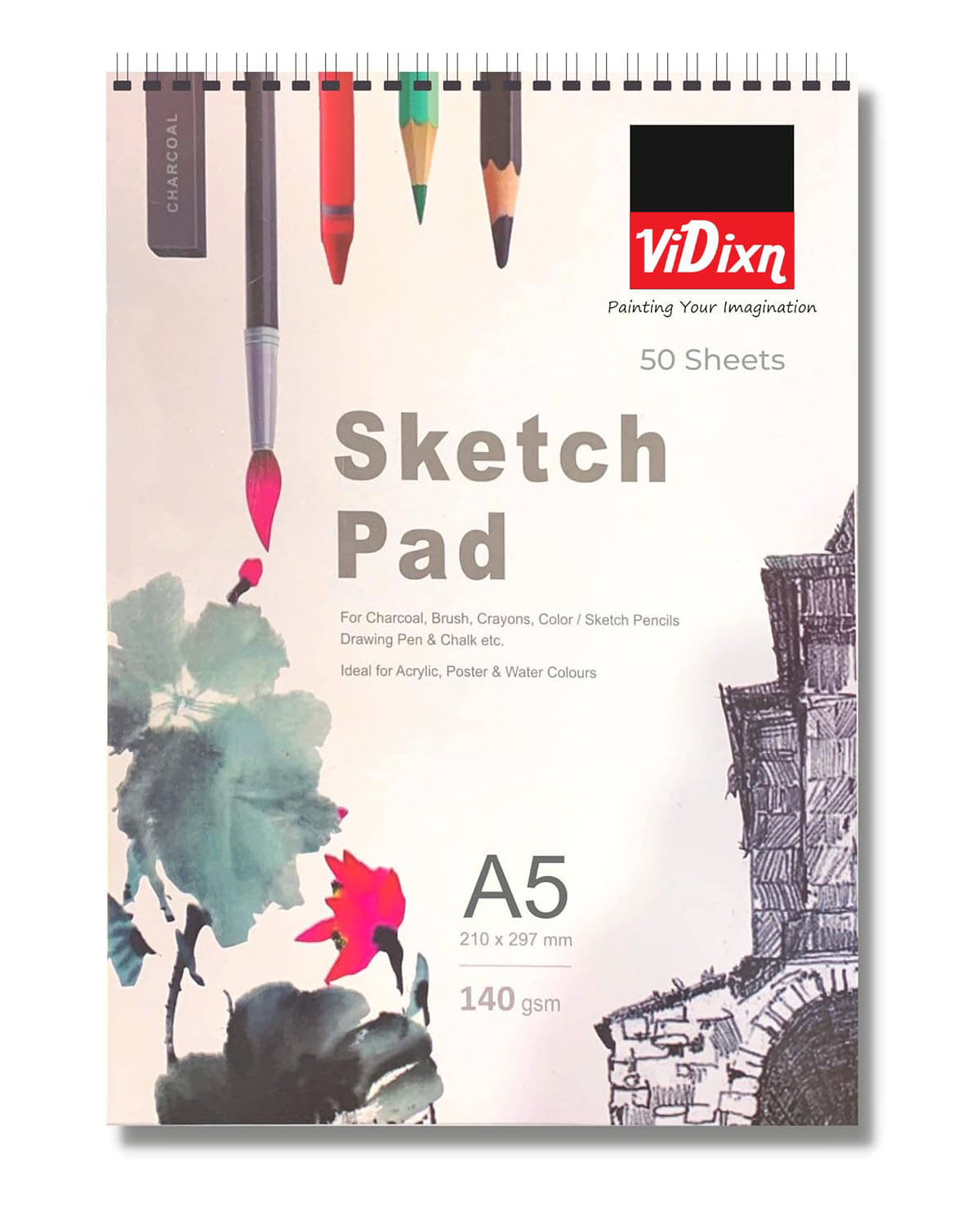 viDixn (VDX-8) A5 SketchBook | 50 Sheet | 140GSM | Durable Acid Free Drawing Paper |Top Spiral-Bound Sketchpad for Artists Kids & Professionals for Marker Colored Pencil Charcoal viDixn (VDX-8) A5 SketchBook | 50 Sheet | 140GSM | Durable Acid Free Drawing Paper |Top Spiral-Bound Sketchpad for Artists Kids & Professionals for Marker Colored Pencil Charcoal