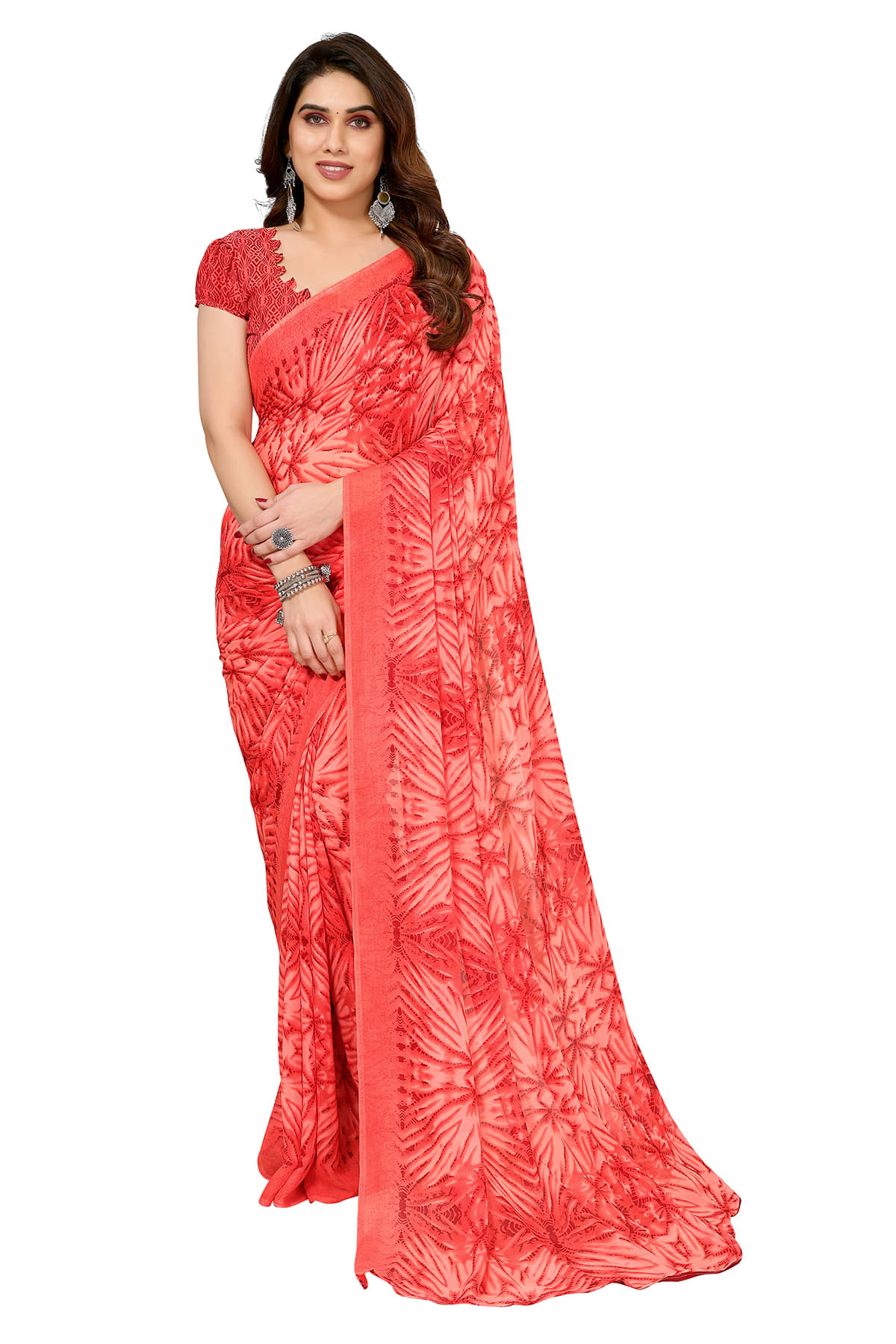     			ANAND SAREES Georgette Printed Ilkal Saree With Unstitched Blouse Piece ( Red )