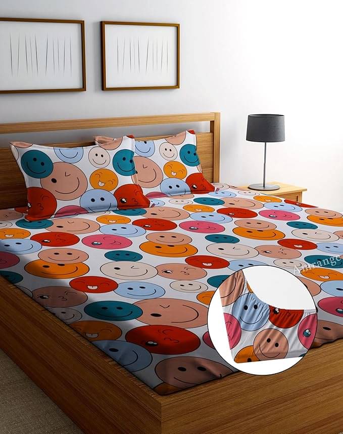     			Aavya Microfibre Abstract Fitted ( Queen Size ) - Multi