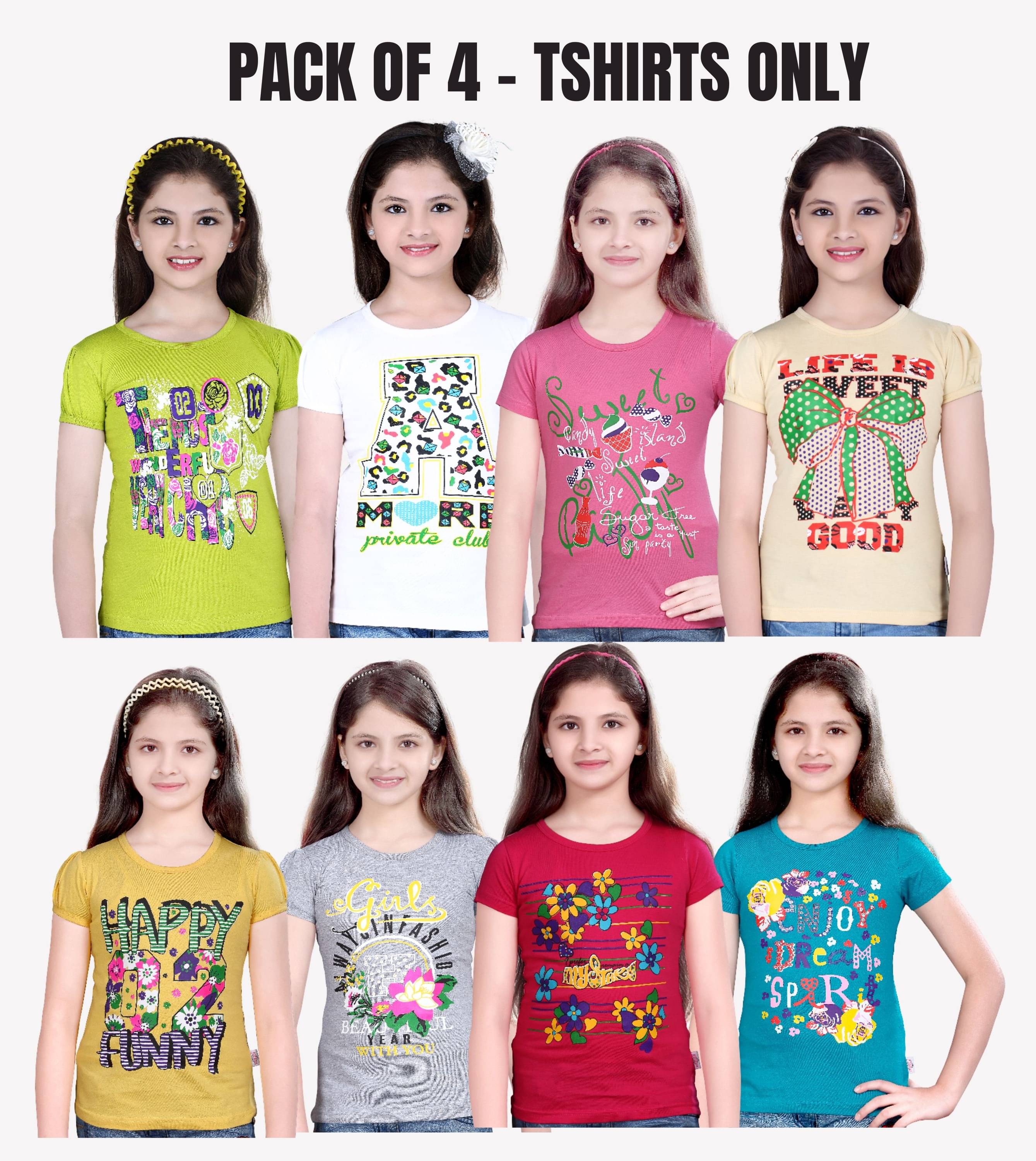     			Belive in yourself Pack of 4 Girls 100% Cotton T-Shirt ( Multicolor 4 )