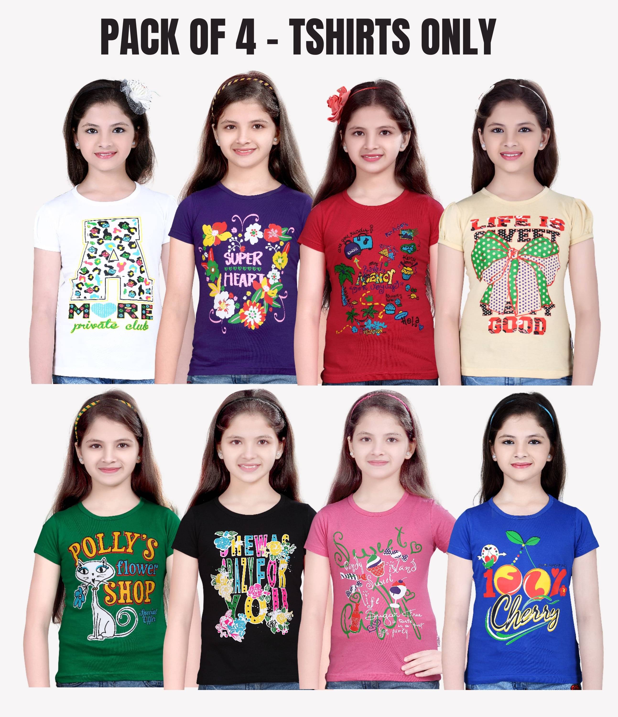    			Belive in yourself Pack of 4 Girls 100% Cotton T-Shirt ( Multicolor 1 )