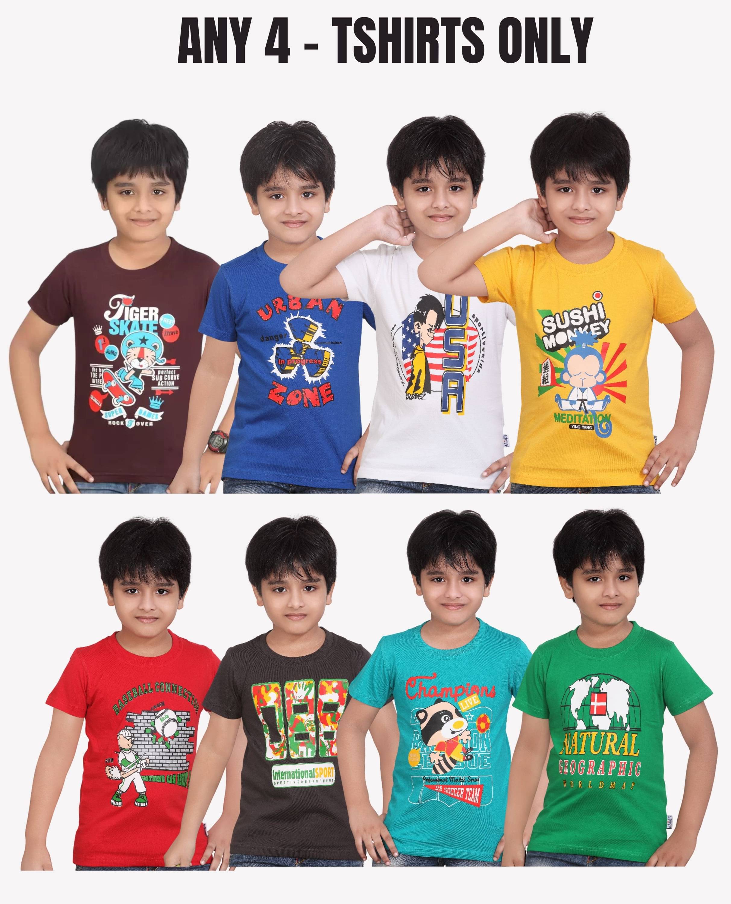     			Belive in yourself Pack of 4 Boys Cotton T-Shirt ( Multicolor )