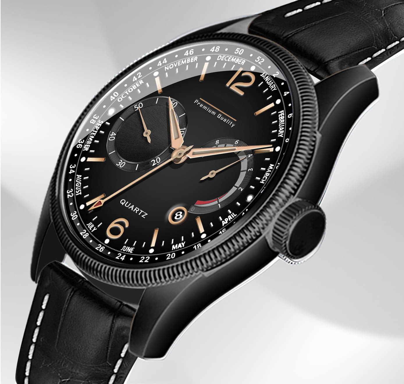     			DoubleRun Black Leather Analog Men's Watch