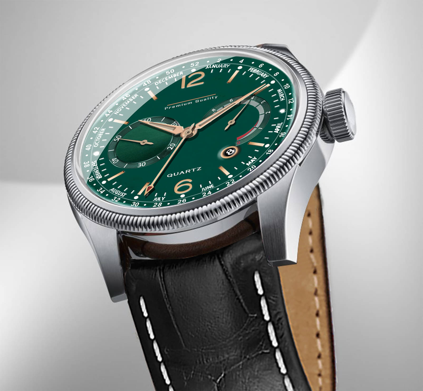     			DoubleRun Black Leather Analog Men's Watch