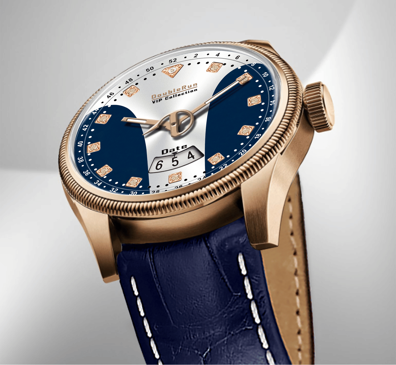     			DoubleRun Blue Leather Analog Men's Watch
