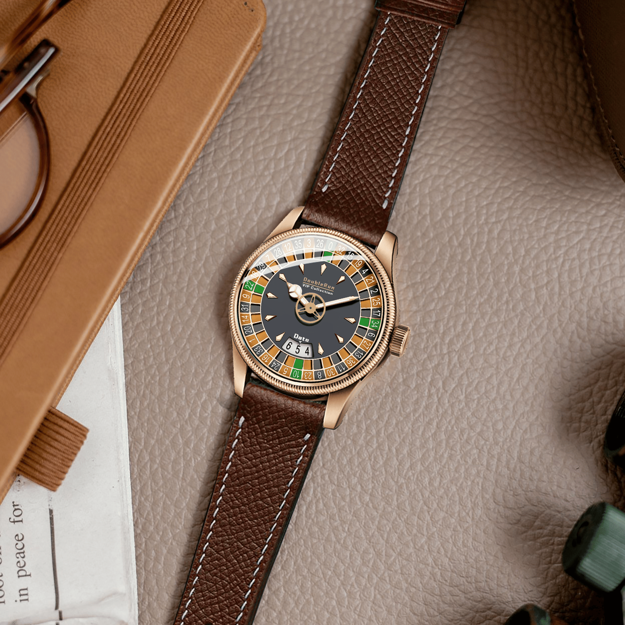     			DoubleRun Brown Leather Analog Men's Watch