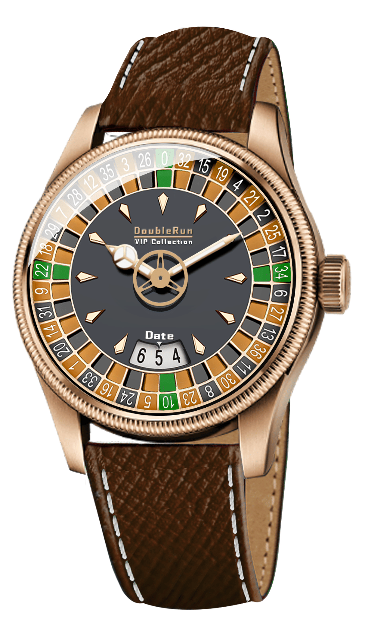     			DoubleRun Brown Leather Analog Men's Watch
