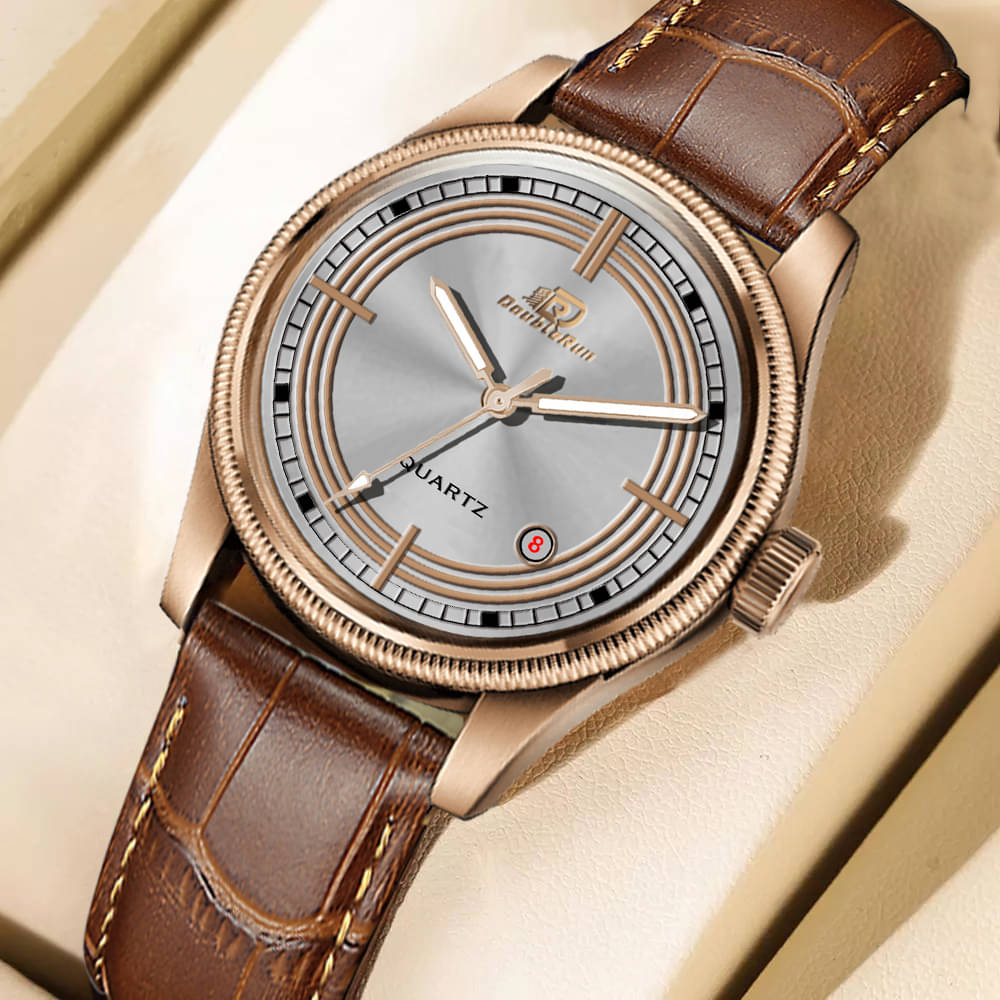     			DoubleRun Brown Leather Analog Men's Watch