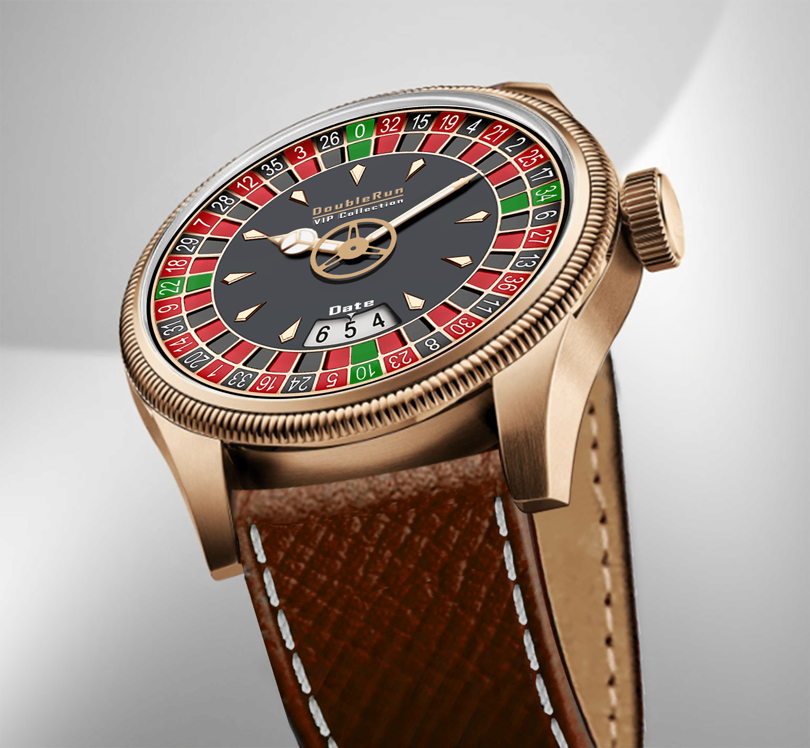     			DoubleRun Brown Leather Analog Men's Watch