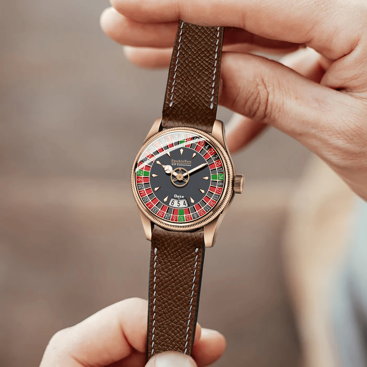     			DoubleRun Brown Leather Analog Men's Watch