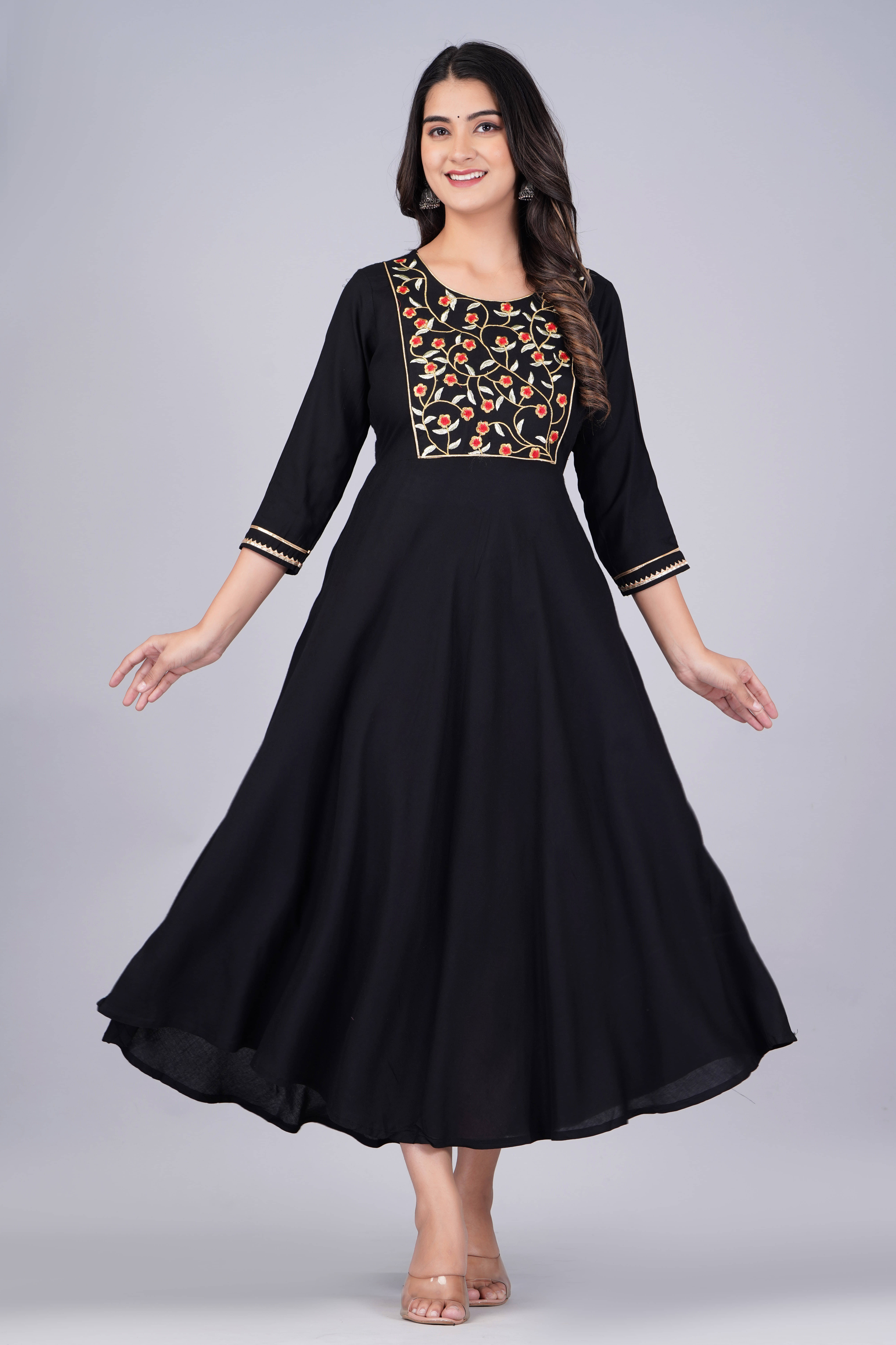 Emica Women Viscose Rayon Embroidered Anarkali Kurti ( Black ) Emica Women Viscose Rayon Embroidered Anarkali Kurti ( Black )
