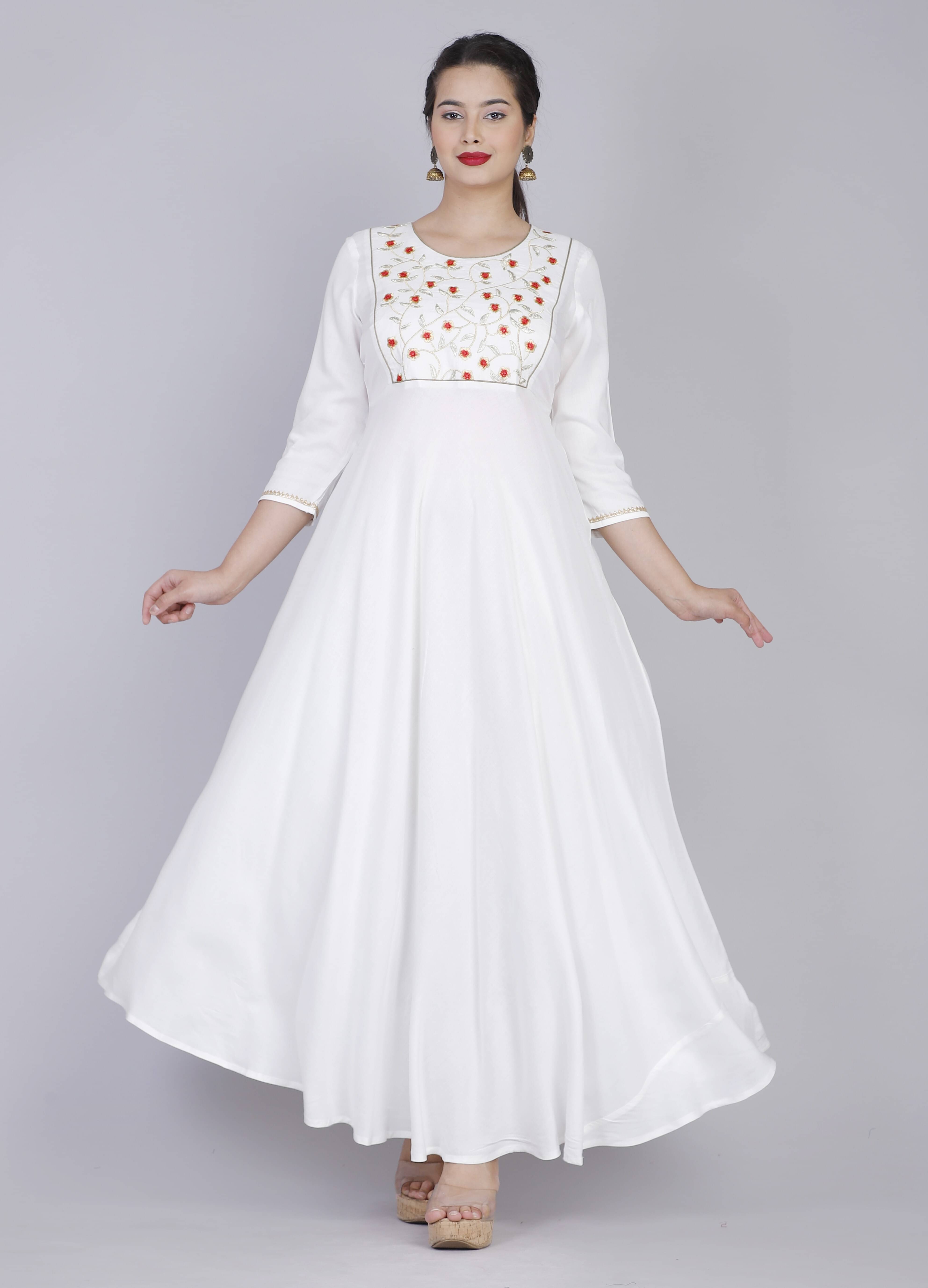     			Emica Women Viscose Rayon Embroidered Anarkali Kurti ( White )