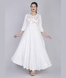 Emica Women Viscose Rayon Embroidered Anarkali Kurti ( White )