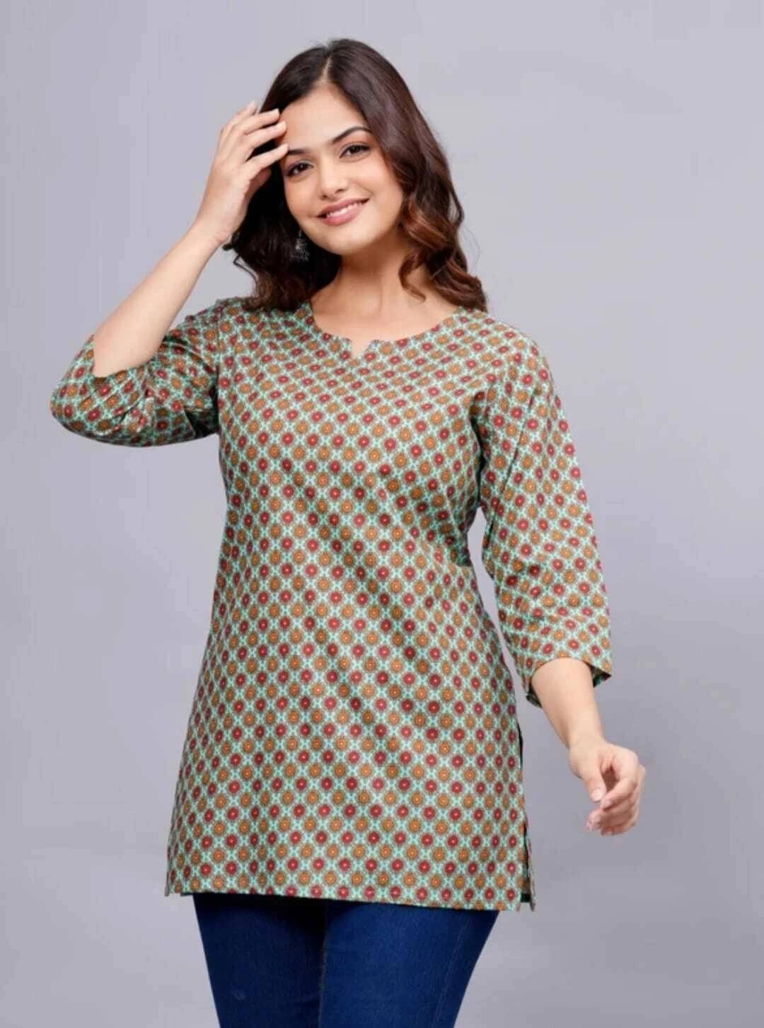     			GURU TEXTILE Women Cotton Printed Straight Kurti ( Blue )