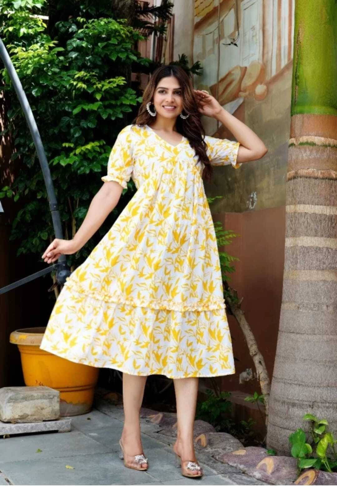 GURU TEXTILE Women Cotton Printed Anarkali Kurti ( Yellow ) GURU TEXTILE Women Cotton Printed Anarkali Kurti ( Yellow )